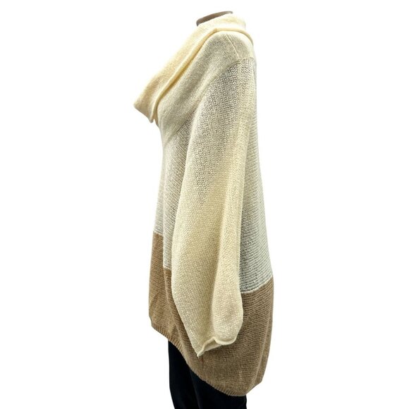 Splendid Colorblock Loose Fit‎ Knit Cowl Neck Tunic Sweater Cream Tan Women L - Picture 4 of 11